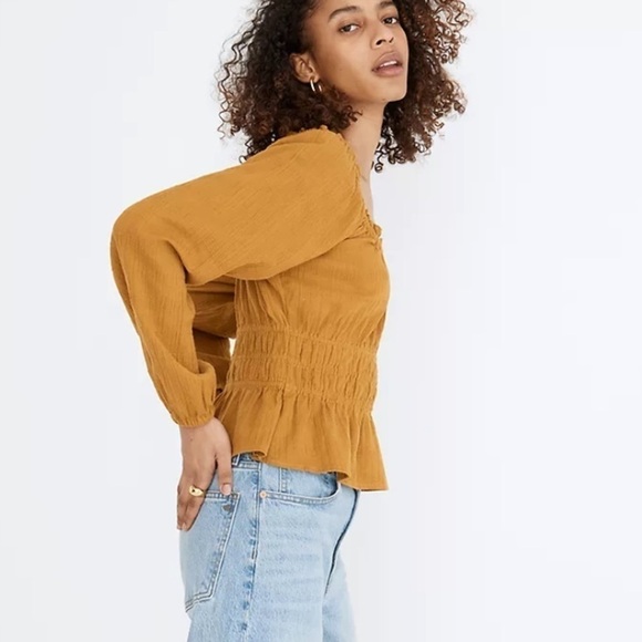 Madewell Sophia Top Textured Plaid XS Mustard Yellow U - Picture 2 of 9